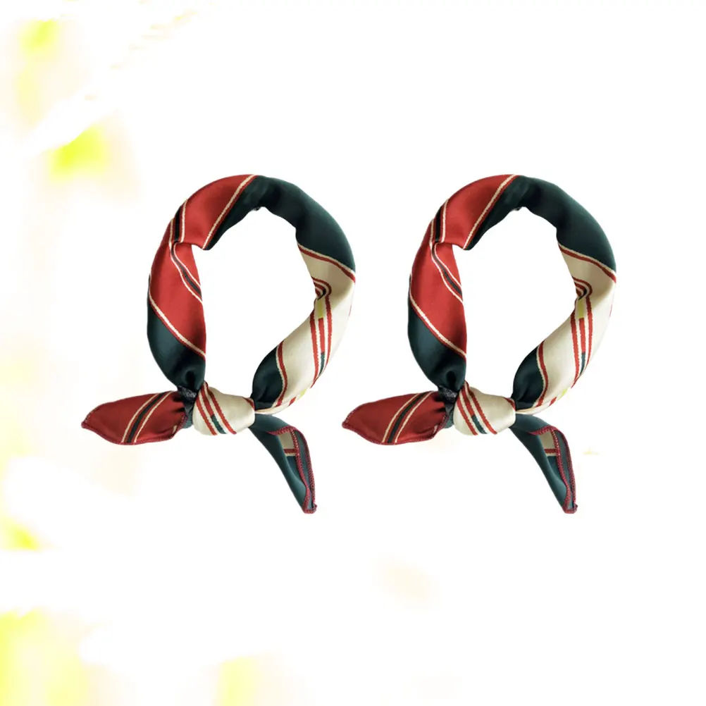 

2 Pcs Printed Square Scarf Occupation Satin Hankerchief Shaped Fashionable Orange Green