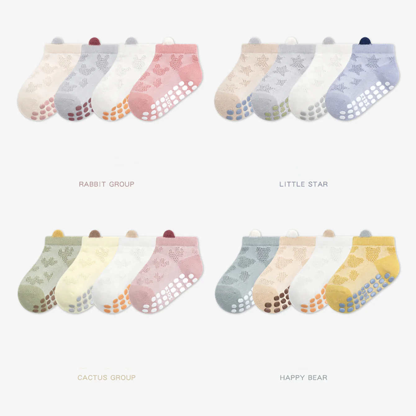4 pairs of cartoon bear star patterned floor socks for boys, girls, and infants, boat socks, anti slip, wear-resistant, comforta image 2