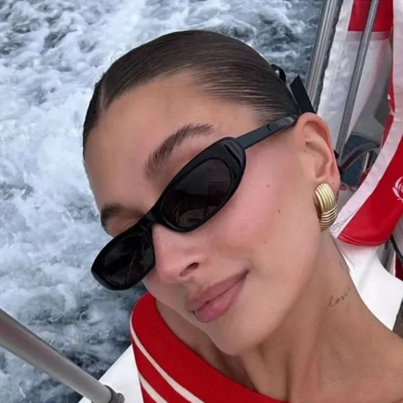 

Trendy 2025 Cat Eye Black Sunglasses Skiing Eyewear Women Narrow Frame Rectangle Shades Small Eyewear for Men Female Male