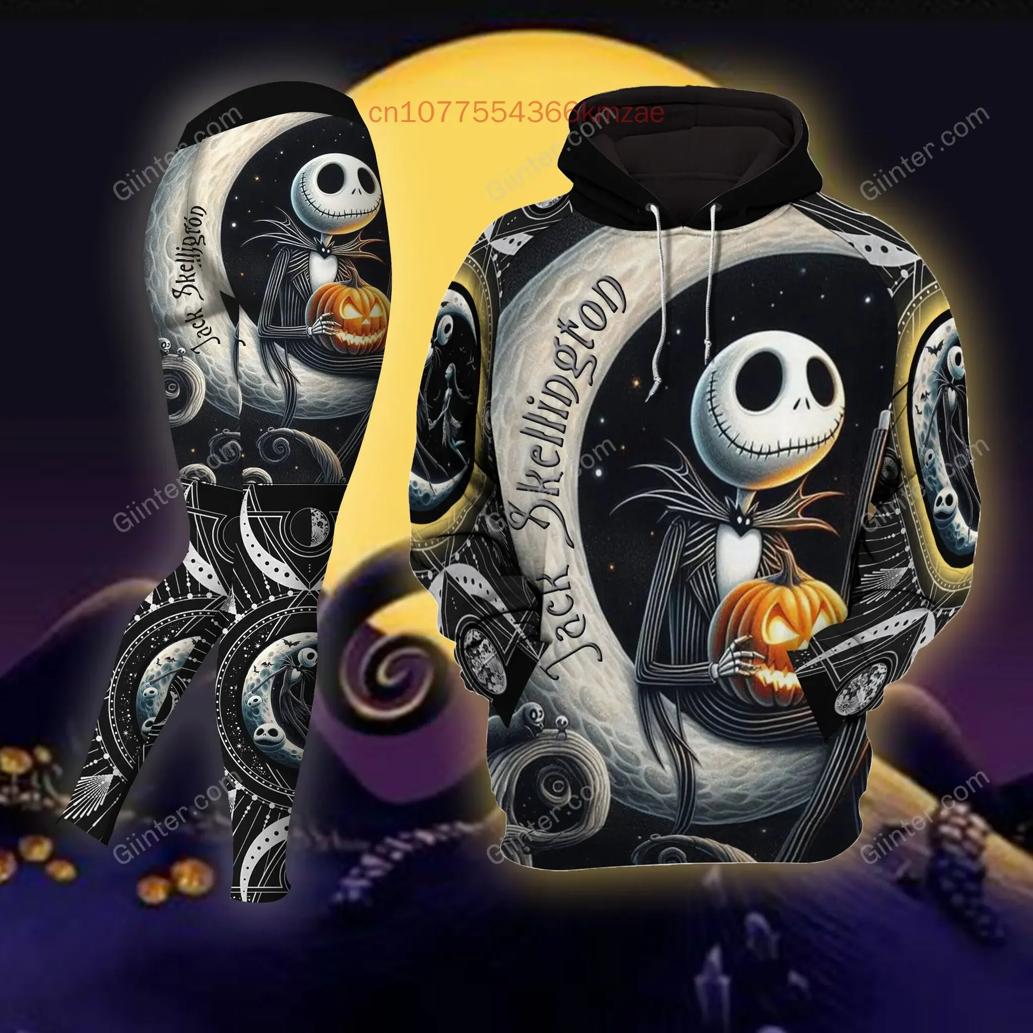 Personalizado disney jack skellington moletom com capuz e leggings feminino natal calças de yoga moletom moda esportes terno