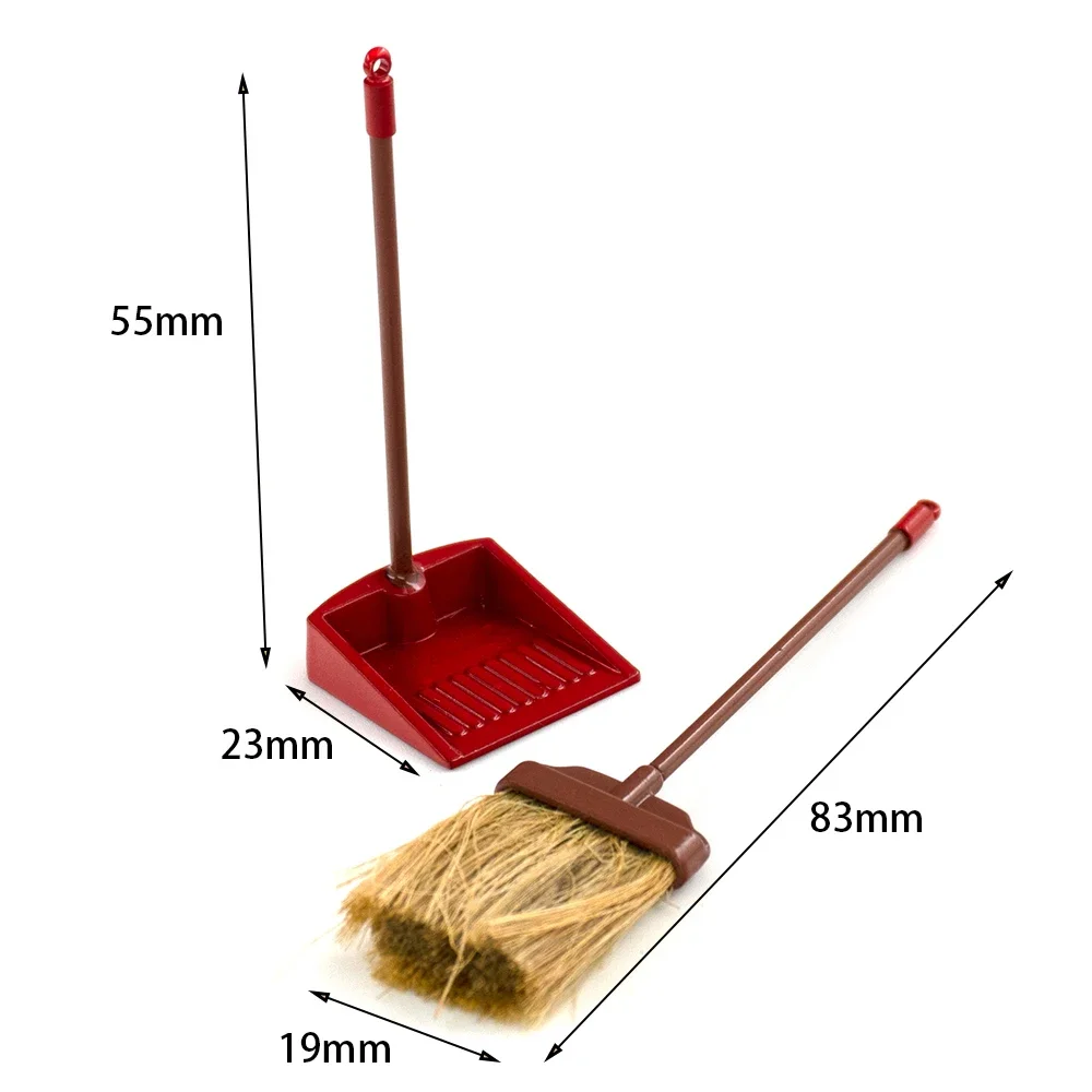 2Pcs 1/12 Dollhouse Miniature Metal Broom Garbage Shovel Model Toys for Doll House Accessories Decoration ob11 bjd