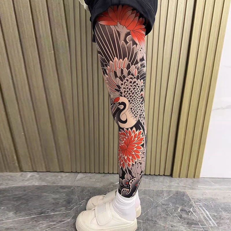 كامل الساق الوشم الجوارب الشمس واقية الدراجات الرجال بارد شخصية القيادة النساء الصيد الجوارب المرنة جوارب اليابانية مثير