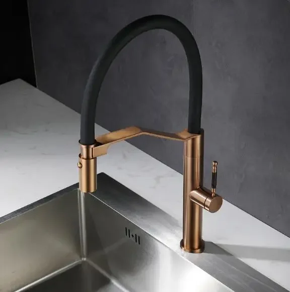 YYHC-Luxury Rose Gold Black Universal Flexible Neck Faucet 304 stainless steel faucet Pull out kitchen sink faucet