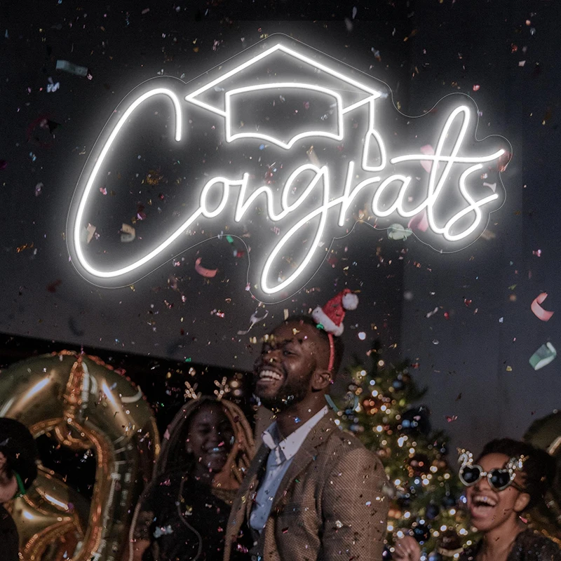 Neon Sign Congrats Grad Light for Graduation Wall Door Room Decor Congratulation Lighting Neon Signs Gift For Graduation Party