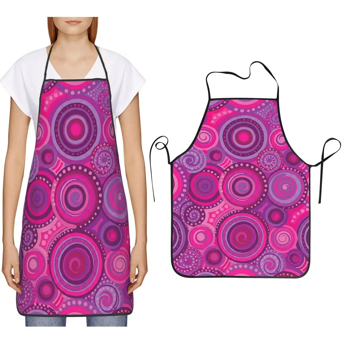 Magenta And Violet Concentric Swirl Aprons Chef Cooking Cuisine Tablier Bib Kitchen Cleaning Pinafore for Women Men Painting