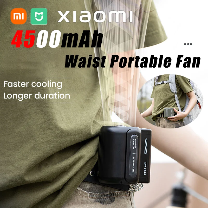 Xiaomi-ventilador portátil de 4500mAh, miniventilador de cintura recargable con 3 velocidades, potente, con Clip para cinturón, para viajes al aire libre, nuevo