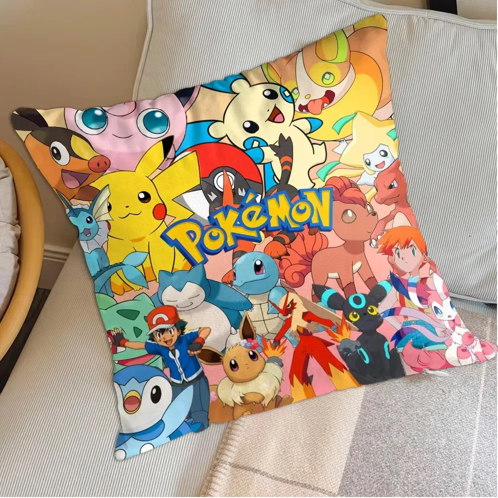 Kawaii Cartoon P-Pokemon Double Sided Pillow Cover, Square Decorative Cushion Case for Living Room Sofa Bedroom Home Decor Gift