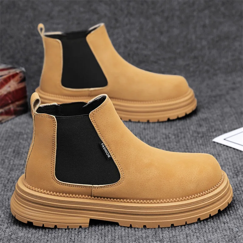 

Leather Men Shoes British Style Men's Chelsea Boots 2024 Autumn Winter Ankle Boots Men Slip on Casual Mens Platform Shoes