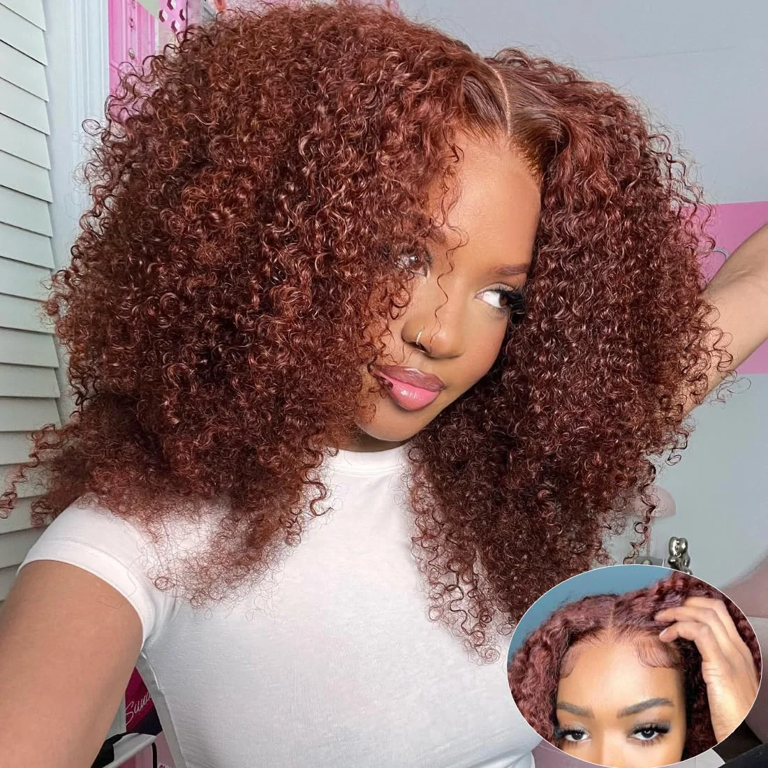 

Reddish Brown Jerry Curly 13x6 Lace Front Wig 100% Virgin Human Hair Wigs Pre Plucked Hairline 13X4 Transparent Lace Frontal Wig