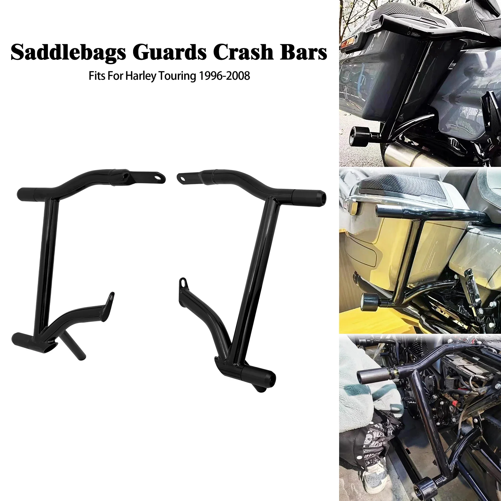 Motorcycle Black Saddlebag Guard Crash Bar For Harley Touring Street Glide Road Glide Road King Electra Glide FLHT FLHX 96-2008