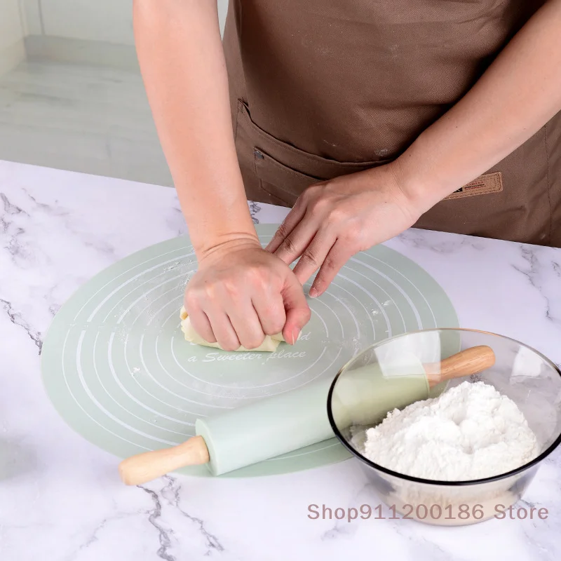 Silicone Dough Mat And Non-Stick Rolling Pin Set Acrylic Embossed Rolling Pin Kneading Nonslip Board For Pizza Bread Baking Tool