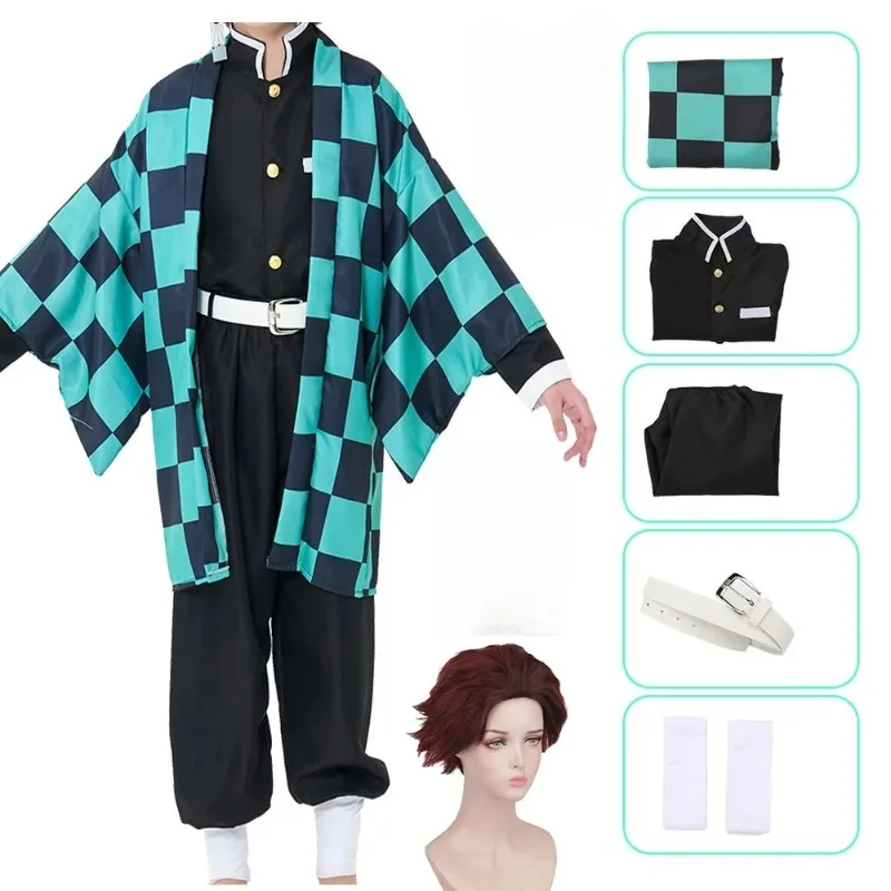 

Аниме Demon Slayer Kamado Tanjirou Косплей Костюм Kimetsu No Yaiba Мультфильм Костюм Sutis Парики Хэллоуин для детей Взрослых Косплей Вечеринка