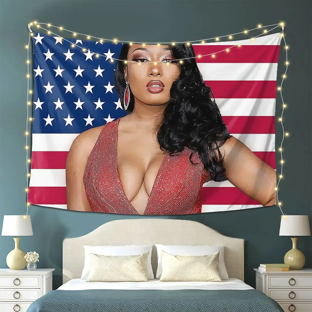 Megan Thee Stallion American Flag Tapestry Decoration Art Aesthetic Tapestries for Living Room Home Wall Cloth Wall Hanging