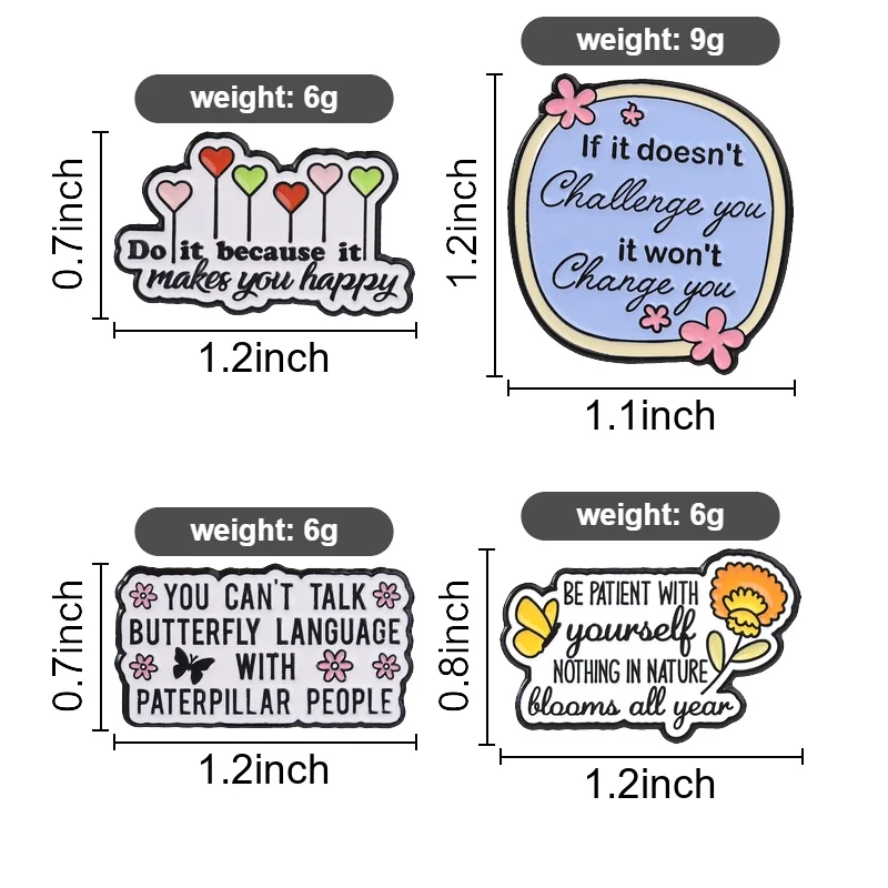Motivational Quote Enamel Pins Cartoon Heart Balloon Brooches Inspirational Lapel Badges Self Care Be Patient Jewelry Gift