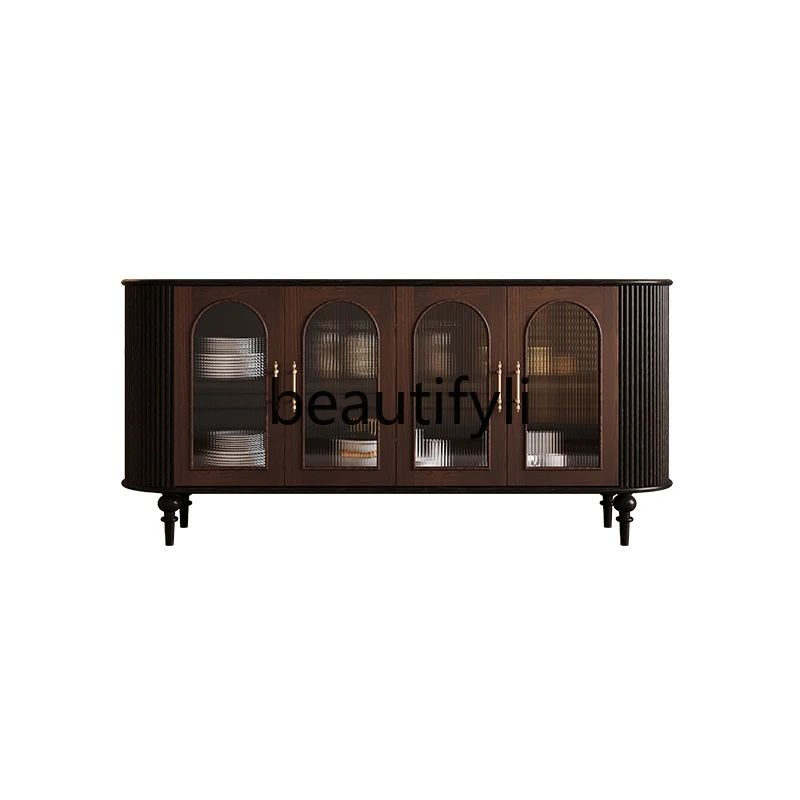 

Retro medieval American side cabinet simple light luxury storage locker French entrance decorative cabinet against the wall