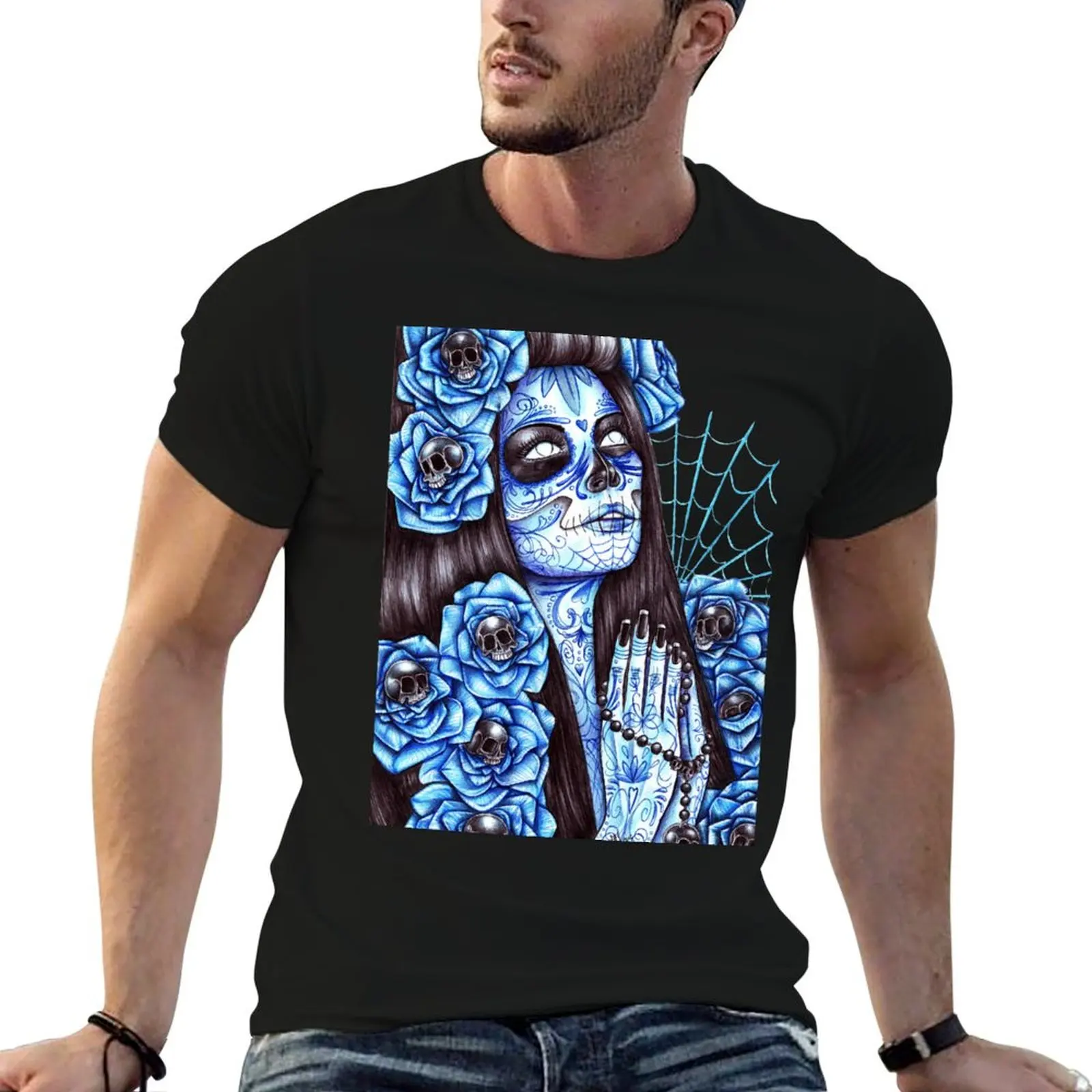 

Day of the Dead Blue T-Shirt anime t shirts for man t shirts for man slim fit cotton tshirt 100% T-shirt