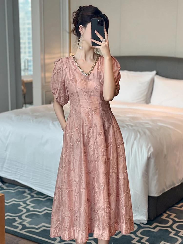 Moda damska Sukienki na studniówkę Sukienki z diamentami przy dekolcie Rozkloszowana sukienka Elegancka sukienka damska na przyjęcie Formalna sukienka wieczorowa Vestidos Femme