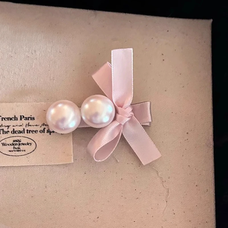 

1Pcs Pink Bowknot Hairpins Side Clips Artificial Pearls Barrettes Supe Fairy Bangs Headpieces for Women Girls Hair Jewelry