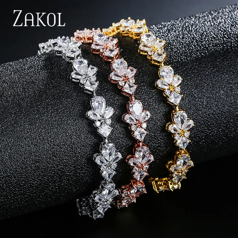 ZAKOL Brand Fashion Geometric Cubic Zirconia Charm Bracelets for Women Wedding Dinner Party Jewelry Drop Shipping BP2150