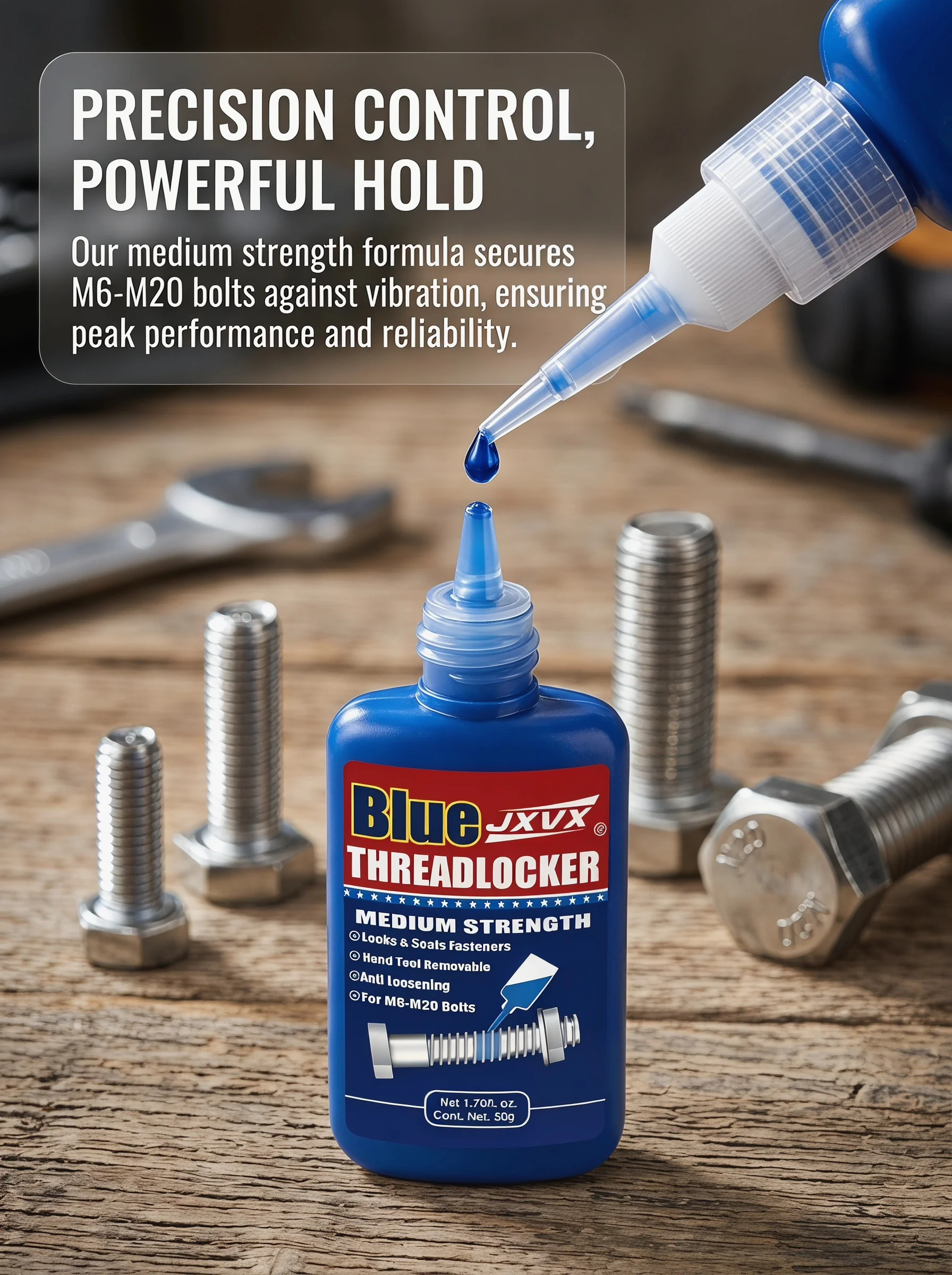 50ml Blue, Removable, Medium-Strength Screw Fixing Anaerobic Adhesive; Resistant to Vibrations and Impacts; Anti-Corrosion Thread Sealant for Steel Fasteners