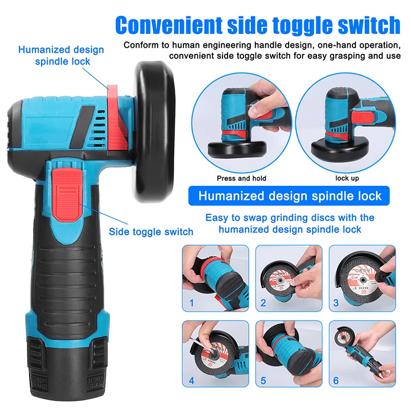Mini Angle Grinder Brush Cutter 12V Cordless Small Polishing Machine Cutting Portable Polisher Saw Blade Home DIY Power Tool