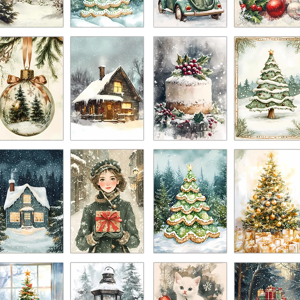 32 Stück, Vintage-Weihnachtspostkarte, grün, Geburtstags-/Jubiläumsgeschenk, Sammlerstück, geeignet zum Verschenken, kann verschickt werden. – Detail 5