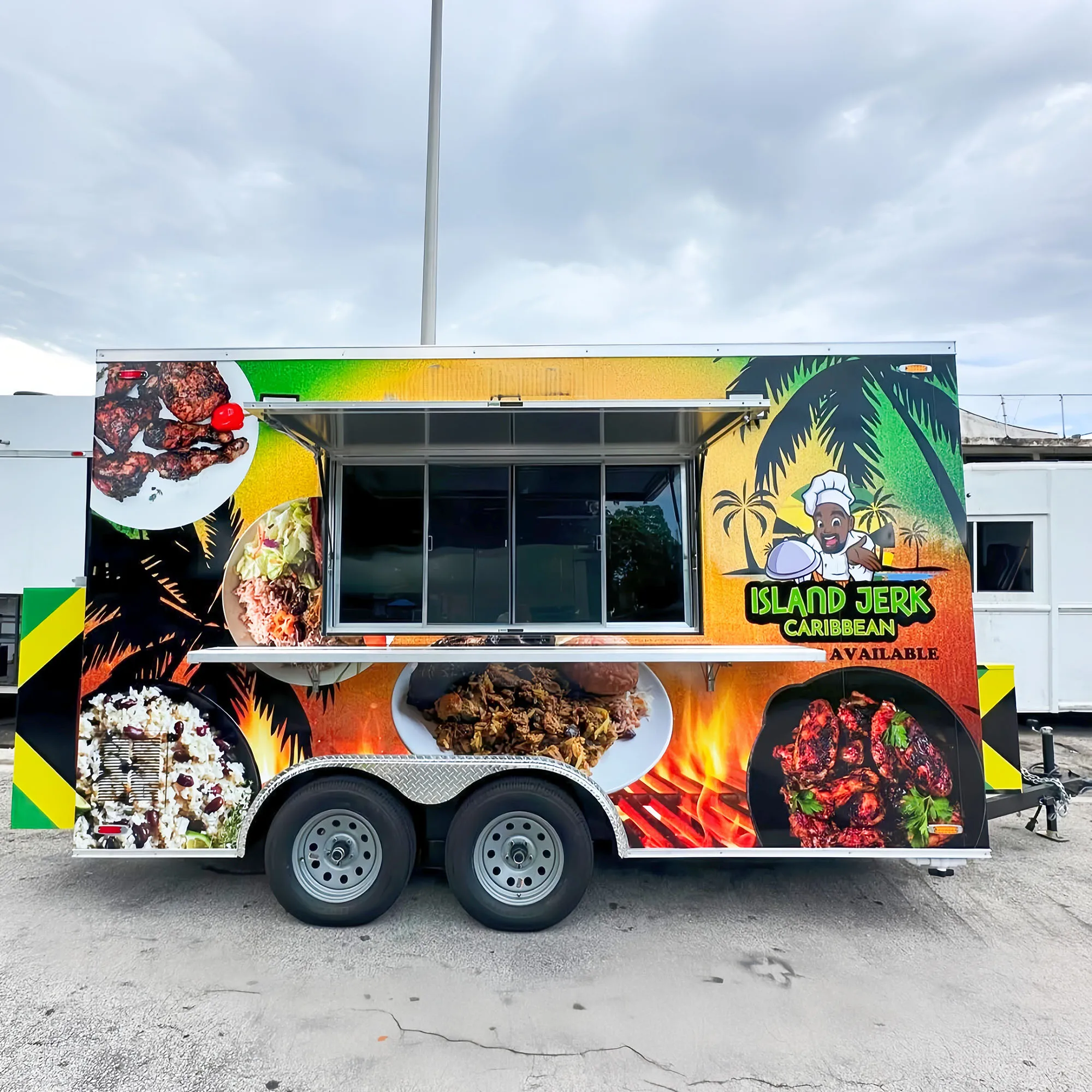 

Full Kitchen Mobile Food Truck Coffee Kiosk & Hot Dog & Ice Cream Cart Merchant Franchise Enclosed Trailer