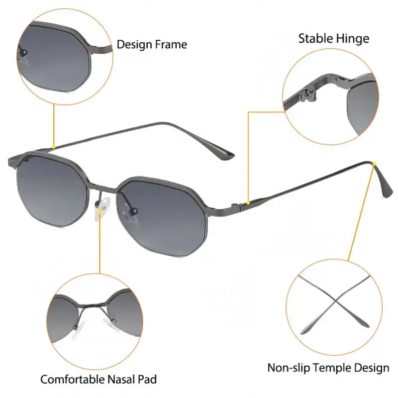 HBK Retro-Sonnenbrille für Herren, polygonal, Punk, kleine Halbrahmen-Sonnenbrille für Damen, Geschäftsreisen, Party, Brillen, Sommerstil – Detail 3