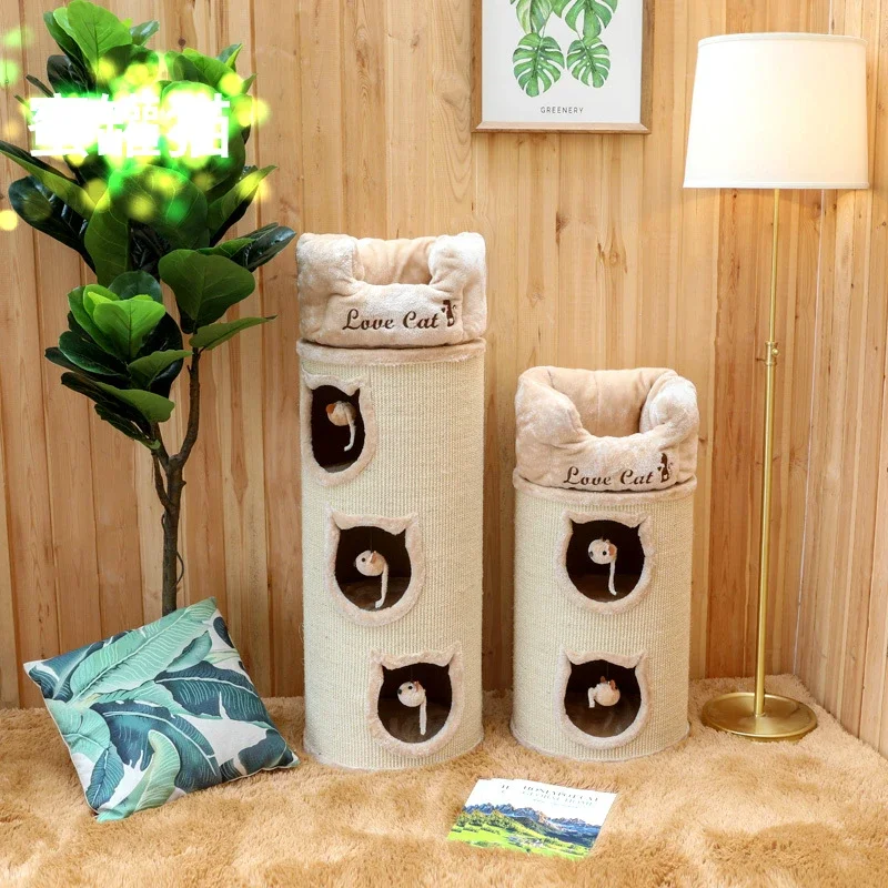 Cat Climbing Frame Solid Wood Sisal Barrel Postbox Litter Tree House Cats Supplies Entertainment Jumping Platform Toy