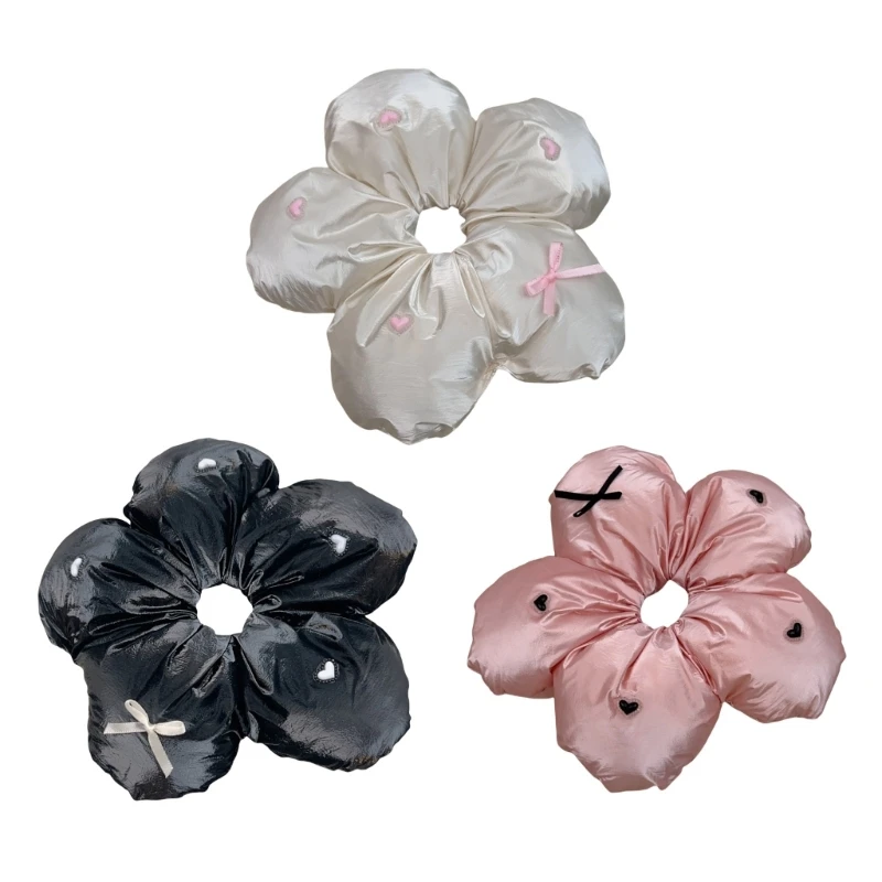 Stylish 3D Flower Bread Hair Rings Lovely Bread Scrunchie with 3D Bowknot and Flower Detailing for Stylish Look