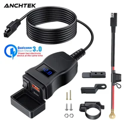 Anchtek Motorcycle Vehicle-Mounted Charger Waterproof Adapter 12V Phone USB PD Ports Quick Charge 3.0 With Switch Moto Accessory