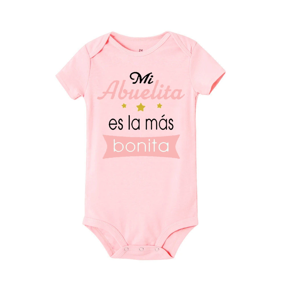 My Grandmother Is The Most Beautiful Spanish Printed Baby Bodysuit Funny Newborn Clothes Infant Short Sleeve Jumpsuit Outfits