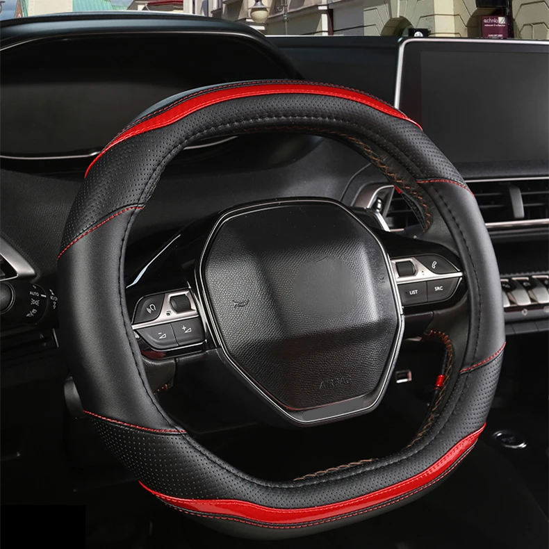 

For Peugeot 3008 4008 5008 Car Steering Wheel Cover Carbon Fibre + PU Leather Auto Accessories interior Coche