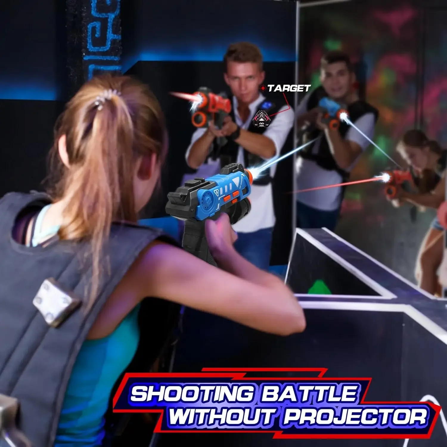 Kids Laser Tag Infrared Battle Toy Guns Set, Projector Target Shooting Game, Family Interactive Indoor Play Toys