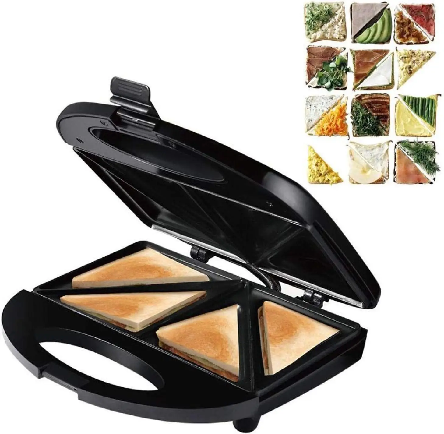 Elektrischer Sandwichmaker, antihaftbeschichteter Eierblasen-Kuchenofen, Brotgrill, Waffel, Krepp, Toaster, Frühstücksmaschine, Waffeleisen, 750 W, 22