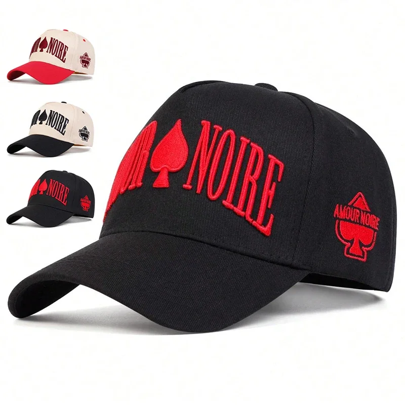 Unisex AMOUR NOIRE Baseballkappen mit Spaten-Stickerei, verstellbar, für den Außenbereich, für Frühling und Herbst, lässiger Sonnenschutzhut