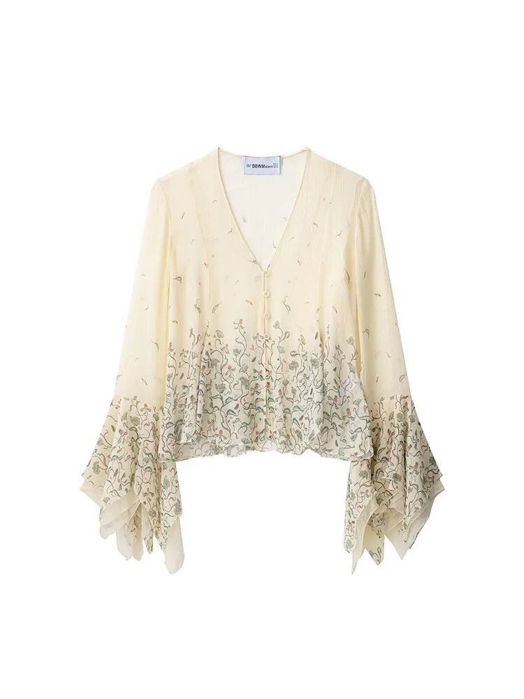 

SIYANG Women Fashion Printed Single Breasted Blouse Vintage V-Neck Long Sleeves Female Chic Lady Shirts