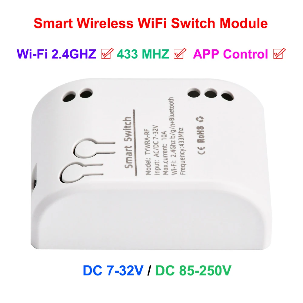 Smart Remote Control Wireless WiFi Switch Module DC 7-32V 85-250V RF Receiver 10A WiFi Relay module