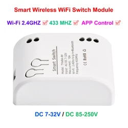 スマートリモコン付きワイヤレスwifiスイッチモジュール,RF受信機,リレー,DC7-32v,85-250v,10a