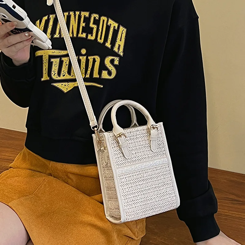 2023 Summer New Straw Shoulder Bag Square Fashion Handbags Designer Crossbody Bags For Women Small Top-handle Bag