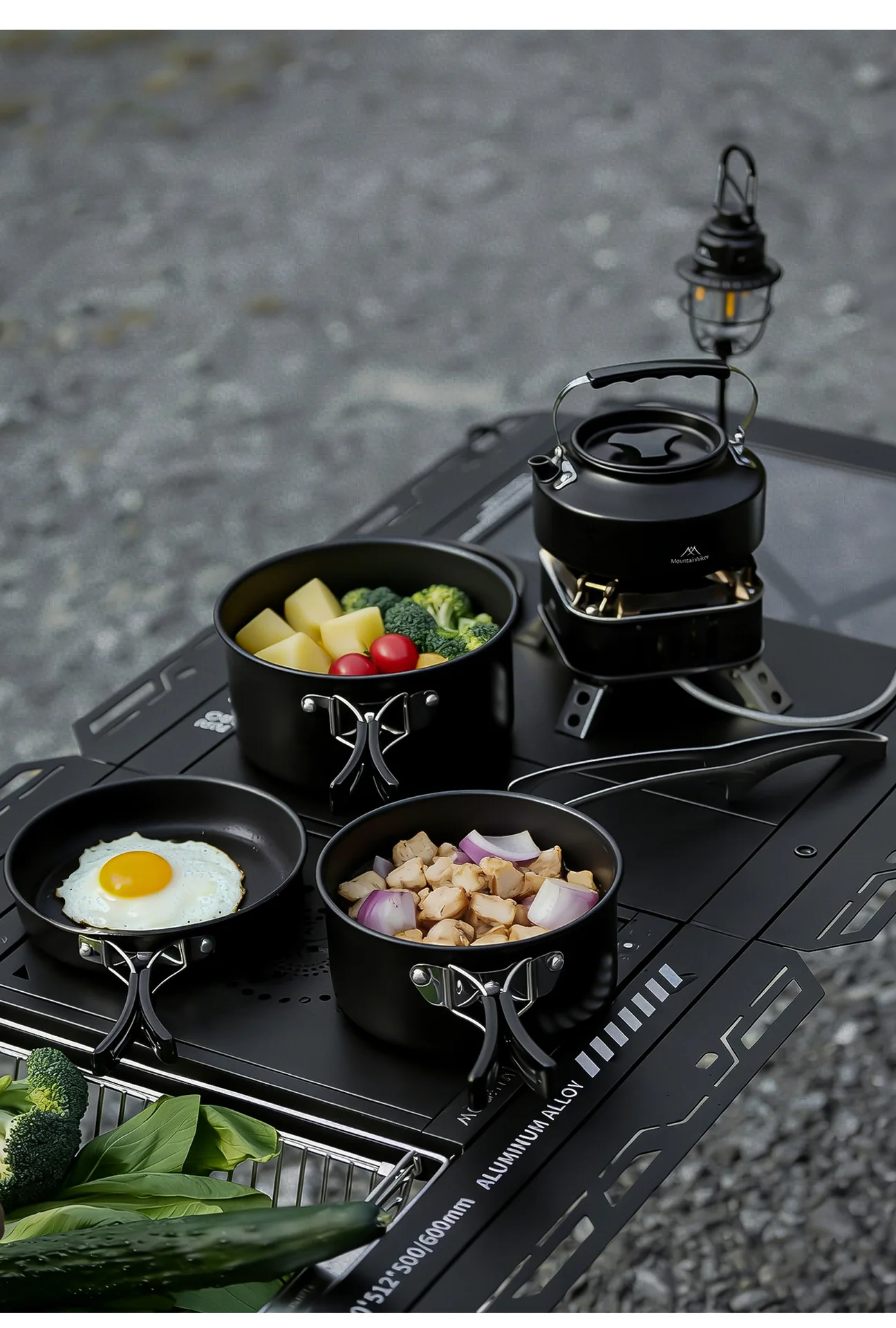 MOUNTAINHIKER Camping-Kochgeschirr-Set Outdoor-Bratpfanne Tragbarer Wasserkocher Faltbares Picknick-Geschirr Küchenutensilien Kochutensilien – Detail 14