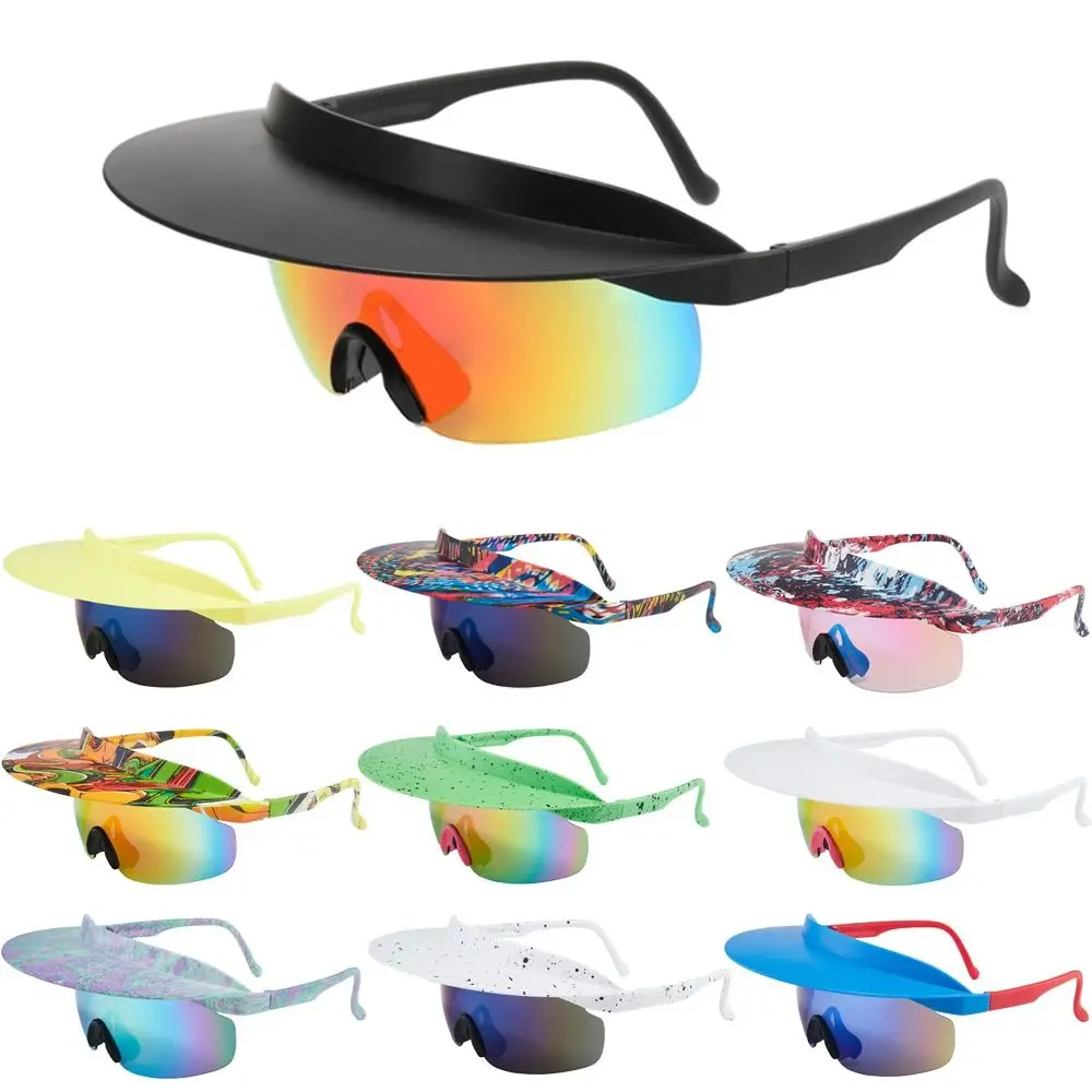 

Windproof Sun Hat Sunglasses Built in Visor Colored Transparent Lens Biking Eyewear Non-slip UV Protection Sport Shades Running