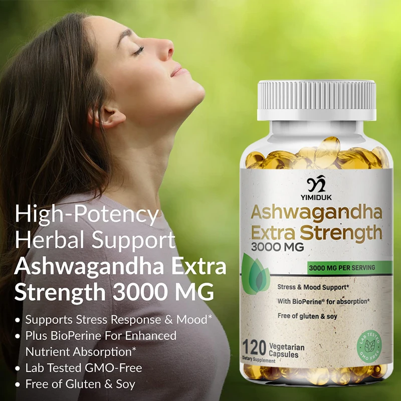 Ashwagandha Extra Strength Stress & Mood Support - Non GMO Formula, 120 Vegetarian Capsules