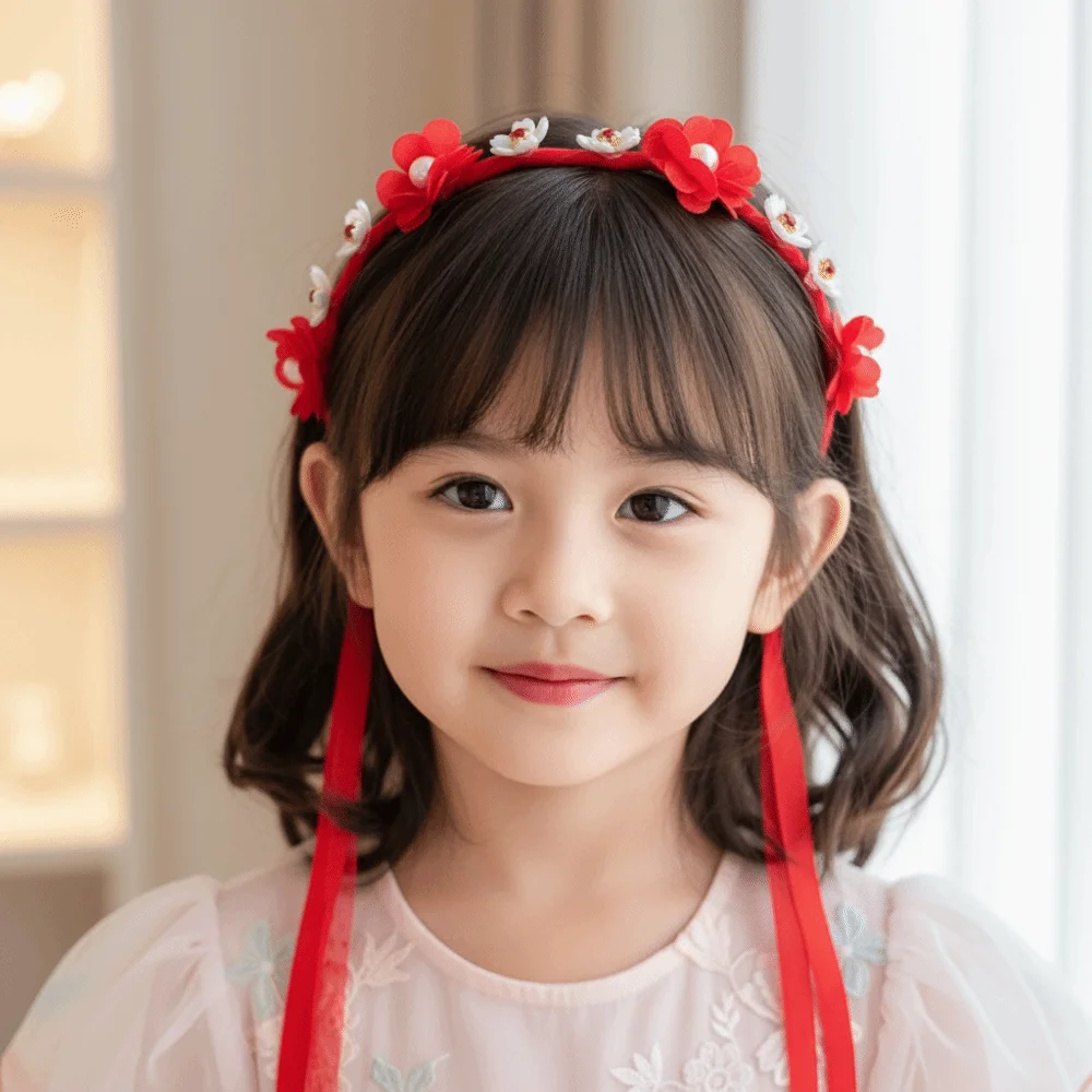 Desempenho vermelho estilo chinês bandana borla bola antigo headwear pérola flor bonito ano novo cabelo hoop tang terno