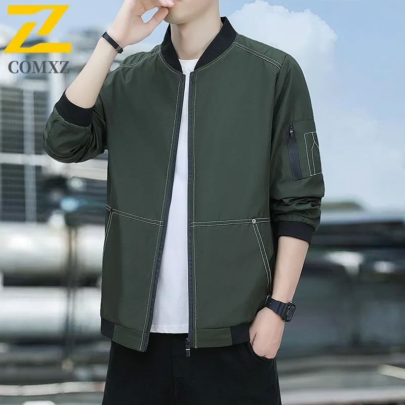 

COMXZ Men Outdoor Jacket Casual Baseball Collar Travel Windproof Jackets Leisure Daily Comfort Lightweight Autumn Windbreaker