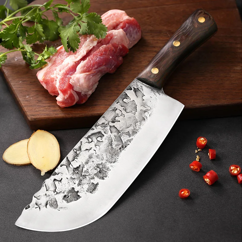 Handmade Forged Kitchen Knife Wood Hand Chef Knife Meat Vegetables Chopper Traditional Butcher Cleaver Slicing Knife Cook Tools