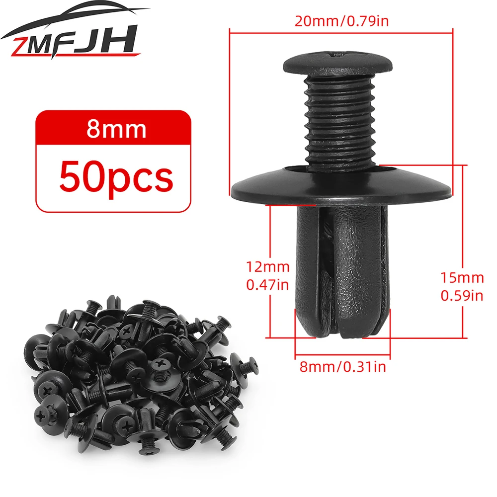 50pcs Universal Car Bumper Fender 8mm Hole Plastic Rivets Fastener Screw Car Fastener Clips for Nissan for Toyota For Focus