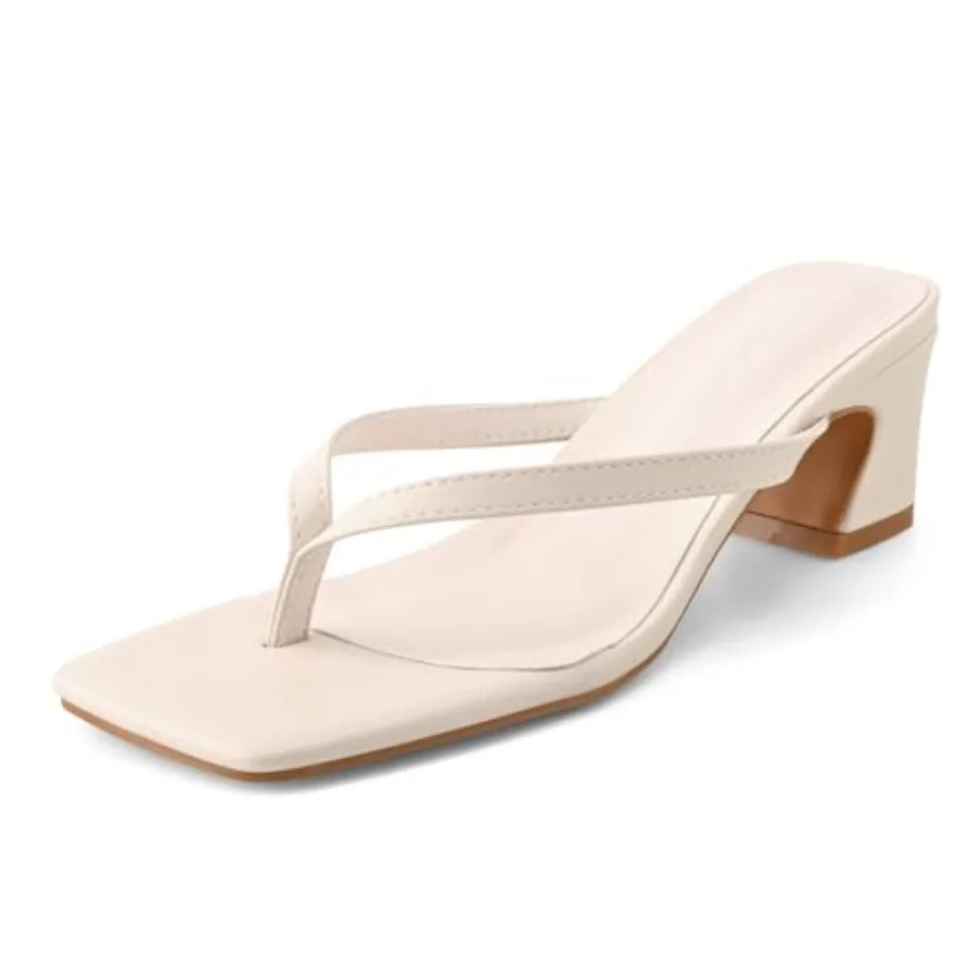 Women's Block Heels Flip Flops Mid Heel Mules Strappy Summer Sandals Square Toe Party Wedding Dress Pumps Shoes