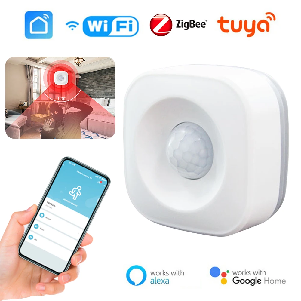 Tuya-Sensor de movimiento PIR WiFi/ZigBee, Detector infrarrojo inalámbrico, alarma antirrobo de seguridad, Control por aplicación Smart Life Compatible