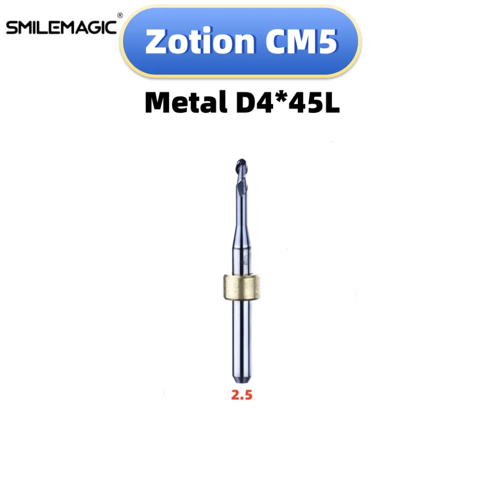 Zotion C5M  Milling Burs  NC Coating Metal Grinding for CAD CAM Milling Machine 0.6/1.0/2.5 Shank D4 Total 45mm